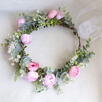 Pink Flowers Crown Festival Headpiece Women Hair Accessories Headdress Girl Baby Crown Floral Garland Wedding Floral Headwear - east2cart.uk