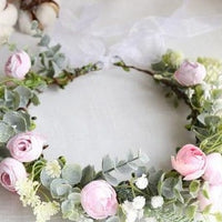 Pink Flowers Crown Festival Headpiece Women Hair Accessories Headdress Girl Baby Crown Floral Garland Wedding Floral Headwear - east2cart.uk