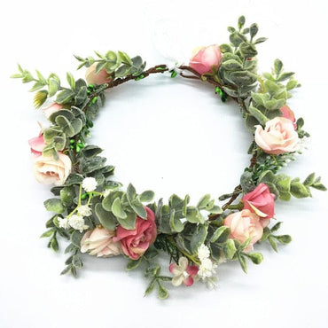 Pink Flowers Crown Festival Headpiece Women Hair Accessories Headdress Girl Baby Crown Floral Garland Wedding Floral Headwear - east2cart.uk