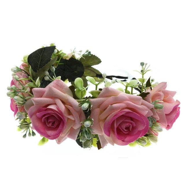 Pink Flowers Crown Festival Headpiece Women Hair Accessories Headdress Girl Baby Crown Floral Garland Wedding Floral Headwear - east2cart.uk