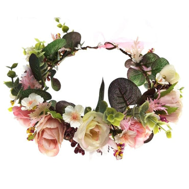 Pink Flowers Crown Festival Headpiece Women Hair Accessories Headdress Girl Baby Crown Floral Garland Wedding Floral Headwear - east2cart.uk