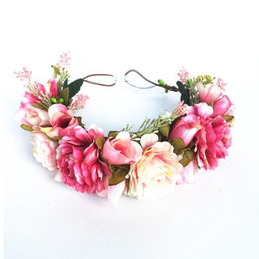 Pink Flowers Crown Festival Headpiece Women Hair Accessories Headdress Girl Baby Crown Floral Garland Wedding Floral Headwear - east2cart.uk