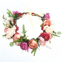 Pink Flowers Crown Festival Headpiece Women Hair Accessories Headdress Girl Baby Crown Floral Garland Wedding Floral Headwear - east2cart.uk