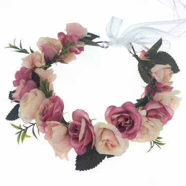 Pink Flowers Crown Festival Headpiece Women Hair Accessories Headdress Girl Baby Crown Floral Garland Wedding Floral Headwear - east2cart.uk