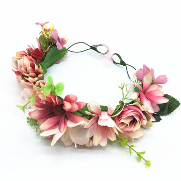 Pink Flowers Crown Festival Headpiece Women Hair Accessories Headdress Girl Baby Crown Floral Garland Wedding Floral Headwear - east2cart.uk