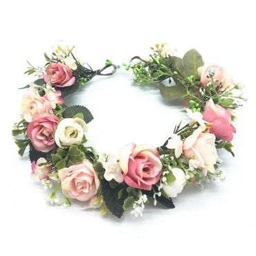 Pink Flowers Crown Festival Headpiece Women Hair Accessories Headdress Girl Baby Crown Floral Garland Wedding Floral Headwear - east2cart.uk