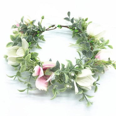 Pink Flowers Crown Festival Headpiece Women Hair Accessories Headdress Girl Baby Crown Floral Garland Wedding Floral Headwear - east2cart.uk