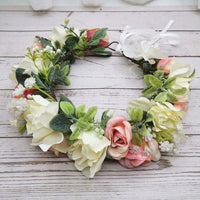 Pink Flowers Crown Festival Headpiece Women Hair Accessories Headdress Girl Baby Crown Floral Garland Wedding Floral Headwear - east2cart.uk