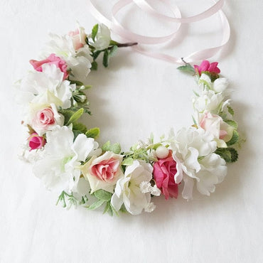 Pink Flowers Crown Festival Headpiece Women Hair Accessories Headdress Girl Baby Crown Floral Garland Wedding Floral Headwear - east2cart.uk