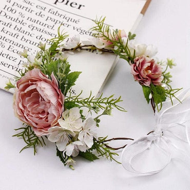 Pink Flowers Crown Festival Headpiece Women Hair Accessories Headdress Girl Baby Crown Floral Garland Wedding Floral Headwear - east2cart.uk