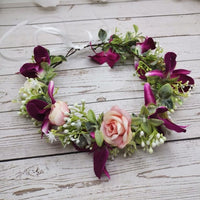 Pink Flowers Crown Festival Headpiece Women Hair Accessories Headdress Girl Baby Crown Floral Garland Wedding Floral Headwear - east2cart.uk