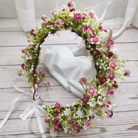 Pink Flowers Crown Festival Headpiece Women Hair Accessories Headdress Girl Baby Crown Floral Garland Wedding Floral Headwear - east2cart.uk