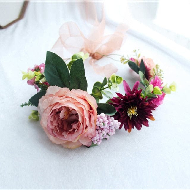 Pink Flowers Crown Festival Headpiece Women Hair Accessories Headdress Girl Baby Crown Floral Garland Wedding Floral Headwear - east2cart.uk