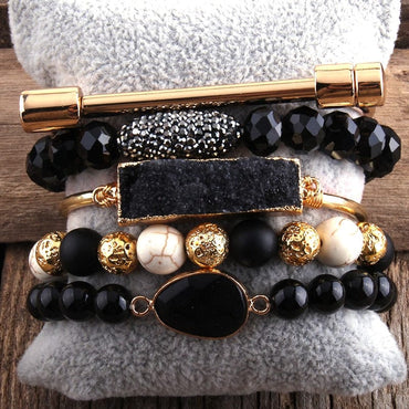 5pc Natural Stone And Crystal Bracelet - east2cart.uk