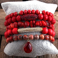 5pc Natural Stone And Crystal Bracelet - east2cart.uk