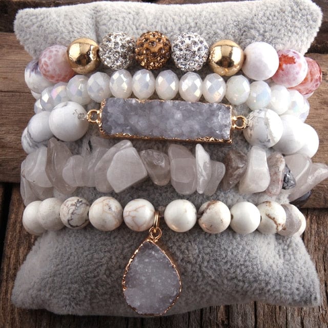 5pc Natural Stone And Crystal Bracelet - east2cart.uk