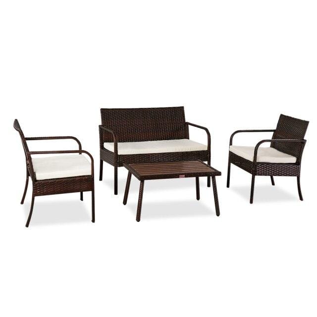 Rattan Four-piece Coffee Table Solid Wood - east2cart.uk