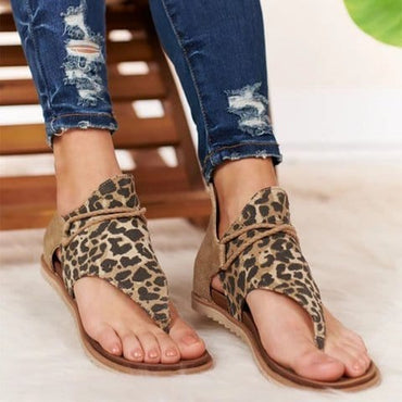 Ladies Casual Leopard Open Toe Solid Beach Flats Sandals - east2cart.uk