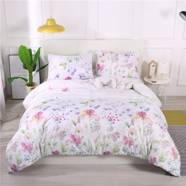 2/3pcs Beautiful Flower Feather Wave Print Bedding Set - east2cart.uk