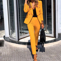 Women Jacket Blazer Suit Fashion Casual Ladies Solid Color Two Piece 2021 Autumn Winter Office Wear Elegant Suit Jacket Pants - east2cart.uk