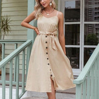 Simplee Casual Polka Dot Dress Sleeveless Holiday style high waist buttoned women's Dress Fashion Mid-length summer dresses NEW - east2cart.uk