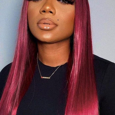 Straight Human Hair Burgundy Wig - east2cart.uk