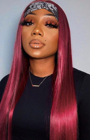 Straight Human Hair Burgundy Wig - east2cart.uk