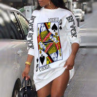 Poker Print Long Sleeve Winter Dress