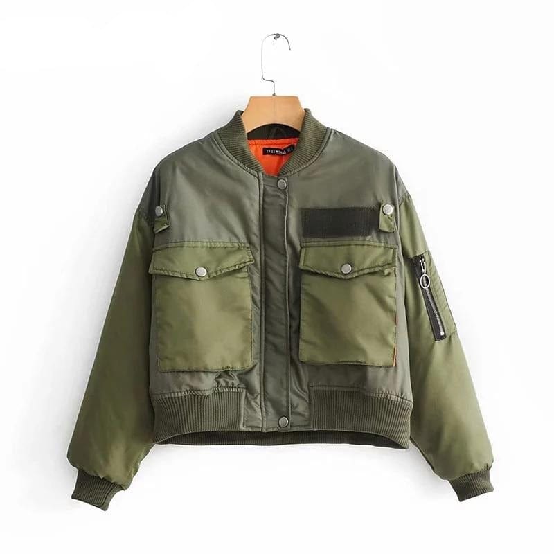 Ladies Military Green Bomber Jacket