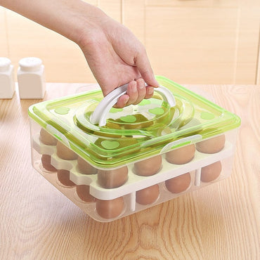 Refrigerator Kitchen Storage Egg Visible Tray Case With 2 Layers 32 Cells Eggs Organizer Box With Lid And Handle Egg Container - east2cart.uk