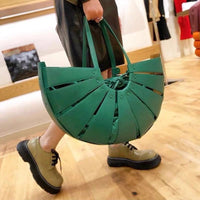 Women Hollow Woven Genuine Leather Handbag Shoulder Messenger Bag Semi Circular Real Leather Personality Top-handle Bag 2021 New - east2cart.uk