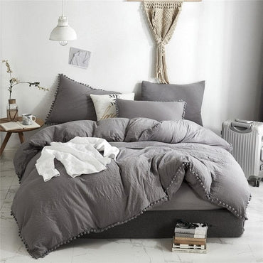 Nordic Simplicity Bedding Set With Pompom Duvet Cover Queen Size Comforter Bedding Sets King High Quality Bed Linen - east2cart.uk