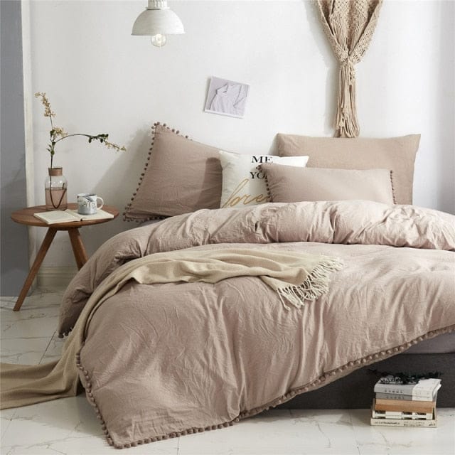 Nordic Simplicity Bedding Set With Pompom Duvet Cover Queen Size Comforter Bedding Sets King High Quality Bed Linen - east2cart.uk