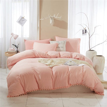 Nordic Simplicity Bedding Set With Pompom Duvet Cover Queen Size Comforter Bedding Sets King High Quality Bed Linen - east2cart.uk