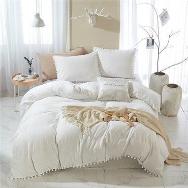 Nordic Simplicity Bedding Set With Pompom Duvet Cover Queen Size Comforter Bedding Sets King High Quality Bed Linen - east2cart.uk