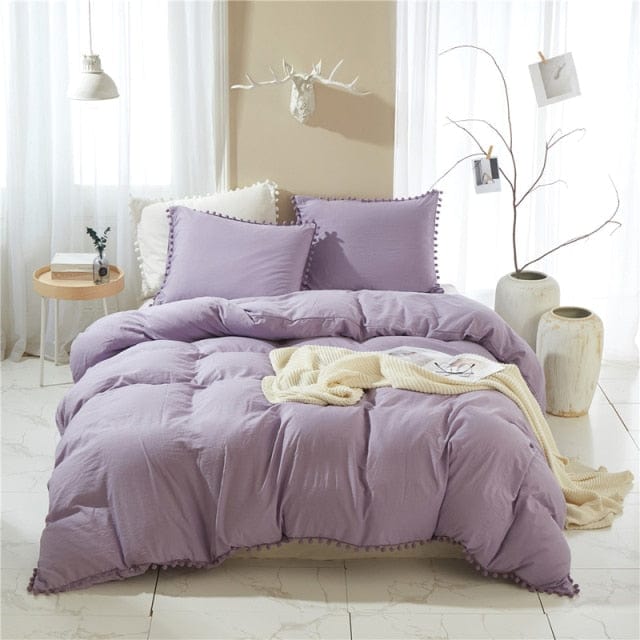 Nordic Simplicity Bedding Set With Pompom Duvet Cover Queen Size Comforter Bedding Sets King High Quality Bed Linen - east2cart.uk