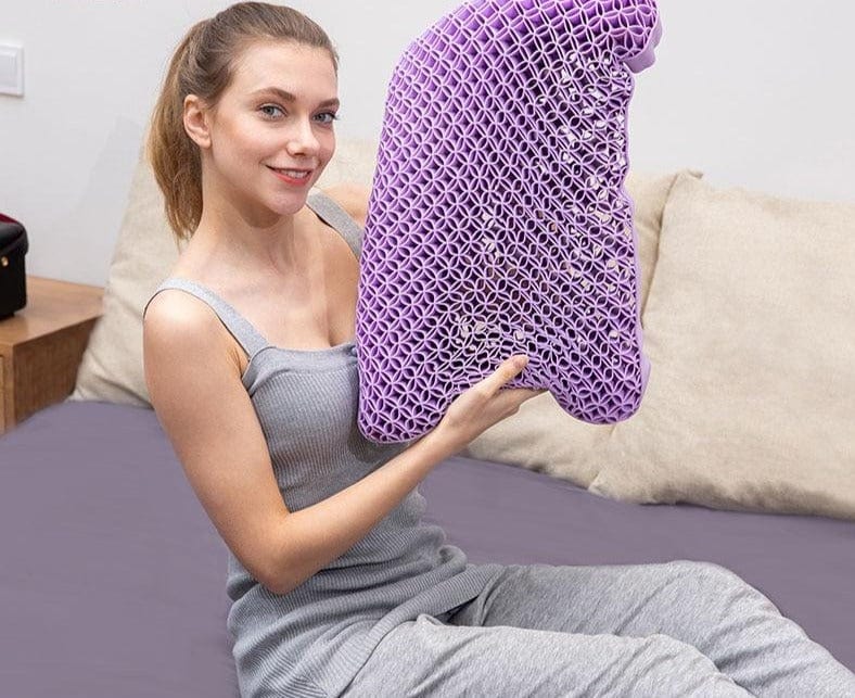 Neck Message Bed Pillow Cool TPE High Elasticity Orthopedic Shoulder Pain Protection Cervical with Cover For Sleep Travel Purple - east2cart.uk