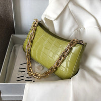 Stone Pattern PU Leather Metal Chain Handbag