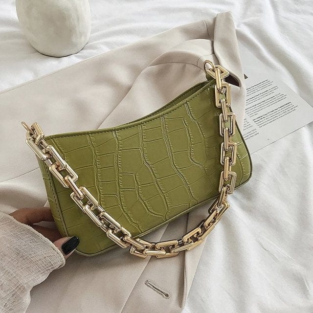 Stone Pattern PU Leather Metal Chain Handbag