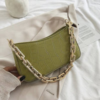 Stone Pattern PU Leather Metal Chain Handbag