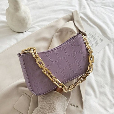 Stone Pattern PU Leather Metal Chain Handbag