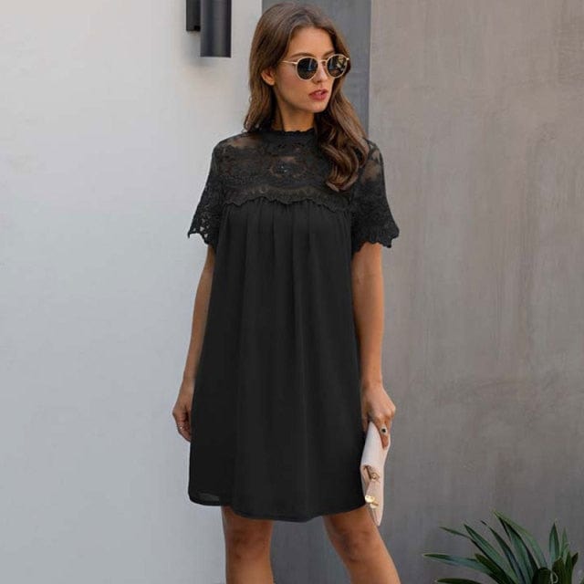 Elegant Short Sleeve Lace Midi Dress - east2cart.uk