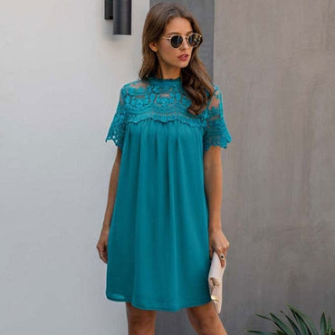 Elegant Short Sleeve Lace Midi Dress - east2cart.uk