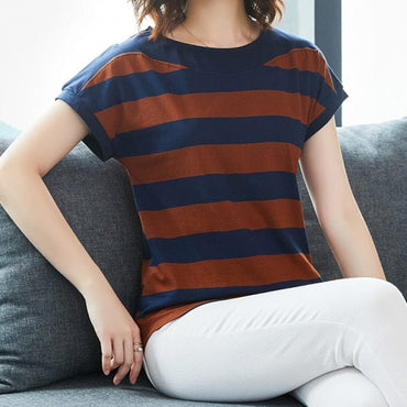 Cotton Black Striped Casual T-Shirt - east2cart.uk