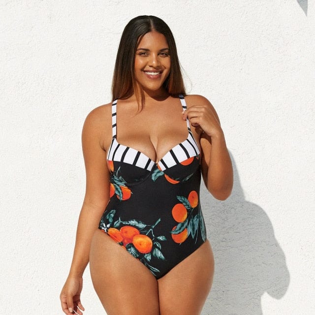 SEASELFIE Plus Size Underwire Push Up Print One Piece Swimsuit Women Large Size Monokini Bathing Suit 2021 New Beach Swimwear - east2cart.uk