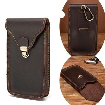 Real Leather men Casual Design Small Waist Bag Cowhide Fashion Hook Bum Bag Waist Belt Pack Cigarette Case 5.5