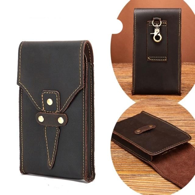 Real Leather men Casual Design Small Waist Bag Cowhide Fashion Hook Bum Bag Waist Belt Pack Cigarette Case 5.5" Phone Pouch 1609 - east2cart.uk