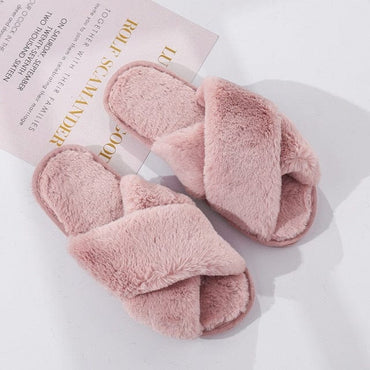 Winter Women House Slippers Faux Fur Fashion Warm Shoes Woman Slip on Flats Female Slides Black Pink cozy home  furry slippers - east2cart.uk