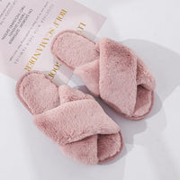 Winter Women House Slippers Faux Fur Fashion Warm Shoes Woman Slip on Flats Female Slides Black Pink cozy home  furry slippers - east2cart.uk