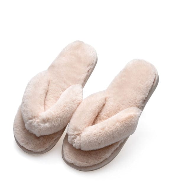 Winter Women House Slippers Faux Fur Fashion Warm Shoes Woman Slip on Flats Female Slides Black Pink cozy home  furry slippers - east2cart.uk